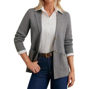 imageGRACE KARIN Sweater Blazers for Women Business Casual Long Sleeve Open Front Lapel Suit Jackets Work Blazer with PocketsGray