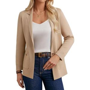 imageGRACE KARIN Sweater Blazers for Women Business Casual Long Sleeve Open Front Lapel Suit Jackets Work Blazer with PocketsKhaki