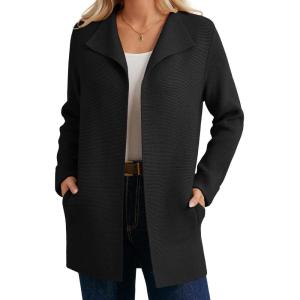 imageGRACE KARIN Women Long Cardigans Chunky Sweater Jacket Ribbed Knit Open Front Lapel Coatigan with Pockets 2025 FallBlack