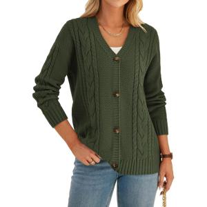 imageGRACE KARIN Womens 2025 Fall Long Sleeve Sweater Cardigan Chunky Cable Knit Sweater Casual Button Coats OuterwearArmy Green