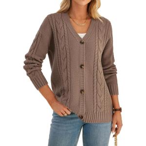 imageGRACE KARIN Womens 2025 Fall Long Sleeve Sweater Cardigan Chunky Cable Knit Sweater Casual Button Coats OuterwearCoffee