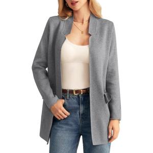 imageGRACE KARIN Womens 2025 Long Sleeve Knit Cardigan Coat Open Front Notch Collar Sweater Blazer Coatigan JacketsHeather Grey