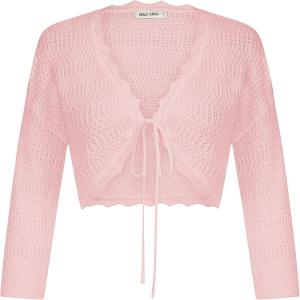 imageGRACE KARIN Womens 34 Sleeve Bolero Shrug Lightweight Open Front Cropped Cardigan Knit Shrugs for DressesLight Pink