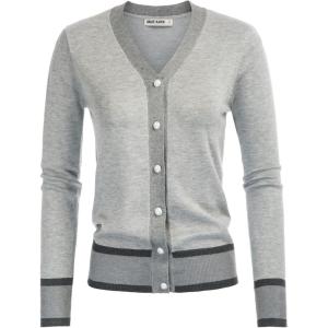 imageGRACE KARIN Womens Cardigan Contrast Color Block Sweaters Lightweight Long Sleeve Cropped Cardigan VNeck Striped ShrugsContrast Grey