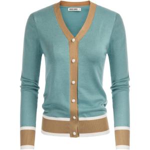 imageGRACE KARIN Womens Cardigan Contrast Color Block Sweaters Lightweight Long Sleeve Cropped Cardigan VNeck Striped ShrugsContrastblue