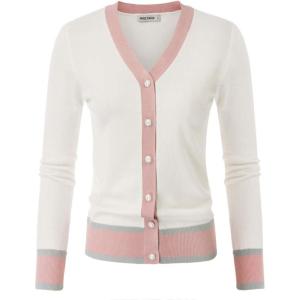 imageGRACE KARIN Womens Cardigan Contrast Color Block Sweaters Lightweight Long Sleeve Cropped Cardigan VNeck Striped ShrugsContrastwhite