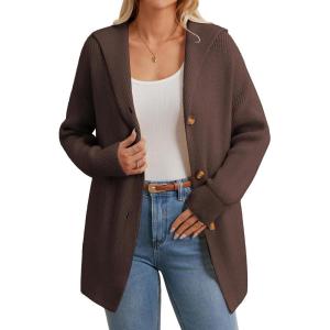 imageGRACE KARIN Womens Oversized Hooded Cardigan Sweaters 2025 Trendy Fall Outfits Button Up Knit Sweater Coats with PocketsBrown
