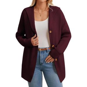 imageGRACE KARIN Womens Oversized Hooded Cardigan Sweaters 2025 Trendy Fall Outfits Button Up Knit Sweater Coats with PocketsWine Red