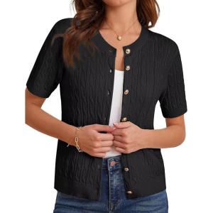 imageGRACE KARIN Womens Short Sleeve Button Up Summer Cardigan Sweater Y2K Cardigan Jacket Runs Big Suggest Size DownBlack