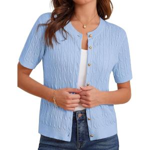 imageGRACE KARIN Womens Short Sleeve Button Up Summer Cardigan Sweater Y2K Cardigan Jacket Runs Big Suggest Size DownLight Blue