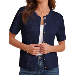 imageGRACE KARIN Womens Short Sleeve Button Up Summer Cardigan Sweater Y2K Cardigan Jacket Runs Big Suggest Size DownNavy Blue