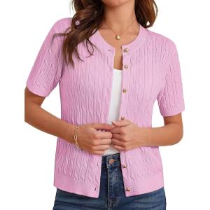imageGRACE KARIN Womens Short Sleeve Button Up Summer Cardigan Sweater Y2K Cardigan Jacket Runs Big Suggest Size DownPink