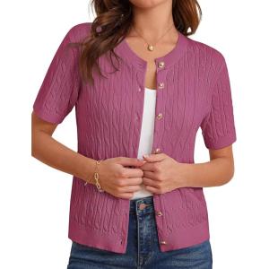 imageGRACE KARIN Womens Short Sleeve Button Up Summer Cardigan Sweater Y2K Cardigan Jacket Runs Big Suggest Size DownRose Red
