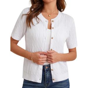 imageGRACE KARIN Womens Short Sleeve Button Up Summer Cardigan Sweater Y2K Cardigan Jacket Runs Big Suggest Size DownWhite