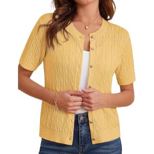 imageGRACE KARIN Womens Short Sleeve Button Up Summer Cardigan Sweater Y2K Cardigan Jacket Runs Big Suggest Size DownYellow