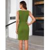 imageGRACE KARIN 2025 Womens Buttons Belted Square Neck Business Work Dress Sleeveless Bodycon Midi DressOlive Green