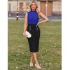 imageGRACE KARIN 2025 Womens Lightweight Mock Neck Business Work Dress Sleeveless Double Breasted Bodycon Midi DressBlueblack