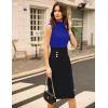 imageGRACE KARIN 2025 Womens Lightweight Mock Neck Business Work Dress Sleeveless Double Breasted Bodycon Midi DressBlueblack