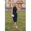 imageGRACE KARIN 2025 Womens Lightweight Mock Neck Business Work Dress Sleeveless Double Breasted Bodycon Midi DressDark Blue