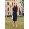 imageGRACE KARIN 2025 Womens Lightweight Mock Neck Business Work Dress Sleeveless Double Breasted Bodycon Midi DressDark Blue