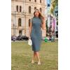 imageGRACE KARIN 2025 Womens Lightweight Mock Neck Business Work Dress Sleeveless Double Breasted Bodycon Midi DressGray Blue