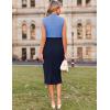 imageGRACE KARIN 2025 Womens Lightweight Mock Neck Business Work Dress Sleeveless Double Breasted Bodycon Midi DressLight Bluenavy Blue