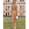 imageGRACE KARIN 2025 Womens Lightweight Mock Neck Business Work Dress Sleeveless Double Breasted Bodycon Midi DressLight Brown
