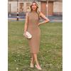imageGRACE KARIN 2025 Womens Lightweight Mock Neck Business Work Dress Sleeveless Double Breasted Bodycon Midi DressLight Brown
