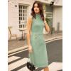 imageGRACE KARIN 2025 Womens Lightweight Mock Neck Business Work Dress Sleeveless Double Breasted Bodycon Midi DressLight Green