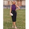 imageGRACE KARIN 2025 Womens Lightweight Mock Neck Business Work Dress Sleeveless Double Breasted Bodycon Midi DressPurpleblack