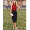 imageGRACE KARIN 2025 Womens Lightweight Mock Neck Business Work Dress Sleeveless Double Breasted Bodycon Midi DressRedblack