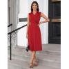 imageGRACE KARIN 2025 Womens Notch Lapel Ruched Wrap V Neck Business Work Dress Sleeveless A Line Midi DressRed