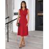 imageGRACE KARIN 2025 Womens Notch Lapel Ruched Wrap V Neck Business Work Dress Sleeveless A Line Midi DressRed