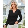 imageGRACE KARIN 2025 Womens Tops Fall Wrap Blouse V Neck Work Shirt Long Sleeve Dressy Casual Ruched Top Trendy Fashion OutfitsBlack