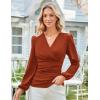 imageGRACE KARIN 2025 Womens Tops Fall Wrap Blouse V Neck Work Shirt Long Sleeve Dressy Casual Ruched Top Trendy Fashion OutfitsCaramel