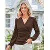 imageGRACE KARIN 2025 Womens Tops Fall Wrap Blouse V Neck Work Shirt Long Sleeve Dressy Casual Ruched Top Trendy Fashion OutfitsCoffee