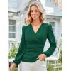 imageGRACE KARIN 2025 Womens Tops Fall Wrap Blouse V Neck Work Shirt Long Sleeve Dressy Casual Ruched Top Trendy Fashion OutfitsDark Green