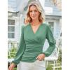 imageGRACE KARIN 2025 Womens Tops Fall Wrap Blouse V Neck Work Shirt Long Sleeve Dressy Casual Ruched Top Trendy Fashion OutfitsLight Green