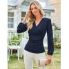 imageGRACE KARIN 2025 Womens Tops Fall Wrap Blouse V Neck Work Shirt Long Sleeve Dressy Casual Ruched Top Trendy Fashion OutfitsNavy Blue
