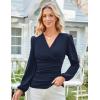 imageGRACE KARIN 2025 Womens Tops Fall Wrap Blouse V Neck Work Shirt Long Sleeve Dressy Casual Ruched Top Trendy Fashion OutfitsNavy Blue