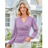 imageGRACE KARIN 2025 Womens Tops Fall Wrap Blouse V Neck Work Shirt Long Sleeve Dressy Casual Ruched Top Trendy Fashion OutfitsPink Purple