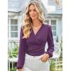 imageGRACE KARIN 2025 Womens Tops Fall Wrap Blouse V Neck Work Shirt Long Sleeve Dressy Casual Ruched Top Trendy Fashion OutfitsPurple