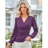 imageGRACE KARIN 2025 Womens Tops Fall Wrap Blouse V Neck Work Shirt Long Sleeve Dressy Casual Ruched Top Trendy Fashion OutfitsPurple