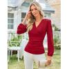 imageGRACE KARIN 2025 Womens Tops Fall Wrap Blouse V Neck Work Shirt Long Sleeve Dressy Casual Ruched Top Trendy Fashion OutfitsRed