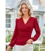 imageGRACE KARIN 2025 Womens Tops Fall Wrap Blouse V Neck Work Shirt Long Sleeve Dressy Casual Ruched Top Trendy Fashion OutfitsRed