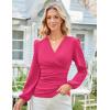 imageGRACE KARIN 2025 Womens Tops Fall Wrap Blouse V Neck Work Shirt Long Sleeve Dressy Casual Ruched Top Trendy Fashion OutfitsRose Red