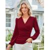 imageGRACE KARIN 2025 Womens Tops Fall Wrap Blouse V Neck Work Shirt Long Sleeve Dressy Casual Ruched Top Trendy Fashion OutfitsWine Red