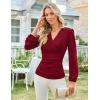 imageGRACE KARIN 2025 Womens Tops Fall Wrap Blouse V Neck Work Shirt Long Sleeve Dressy Casual Ruched Top Trendy Fashion OutfitsWine Red