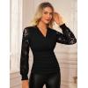 imageGRACE KARIN 2025 Womens Tops Wrap V Neck Shirt Lace Long Sleeve Blouses Dressy Casual Ruched Top Fall Fashion OutfitsBlack