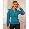 imageGRACE KARIN 2025 Womens Tops Wrap V Neck Shirt Lace Long Sleeve Blouses Dressy Casual Ruched Top Fall Fashion OutfitsBlue Green